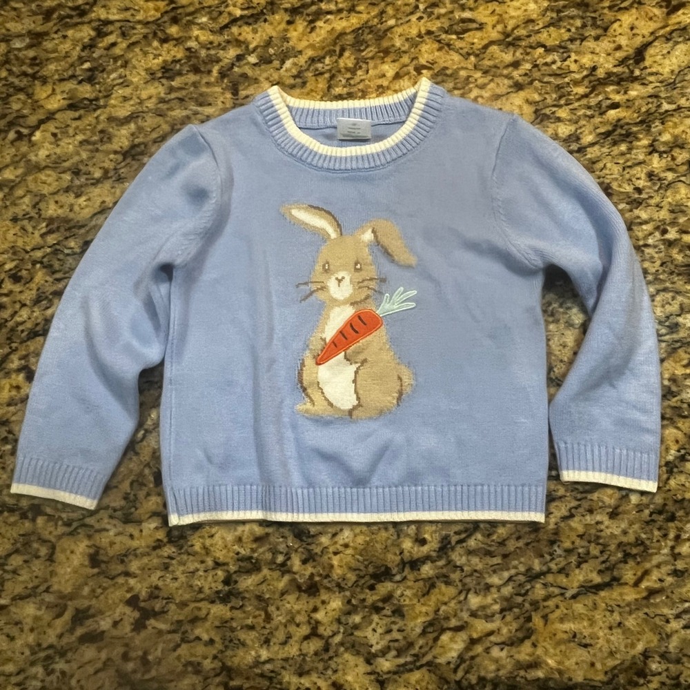Way to Celebrate Easter Bunny Carrot Blue Knit Sweater Toddler Boys 3T Pullover